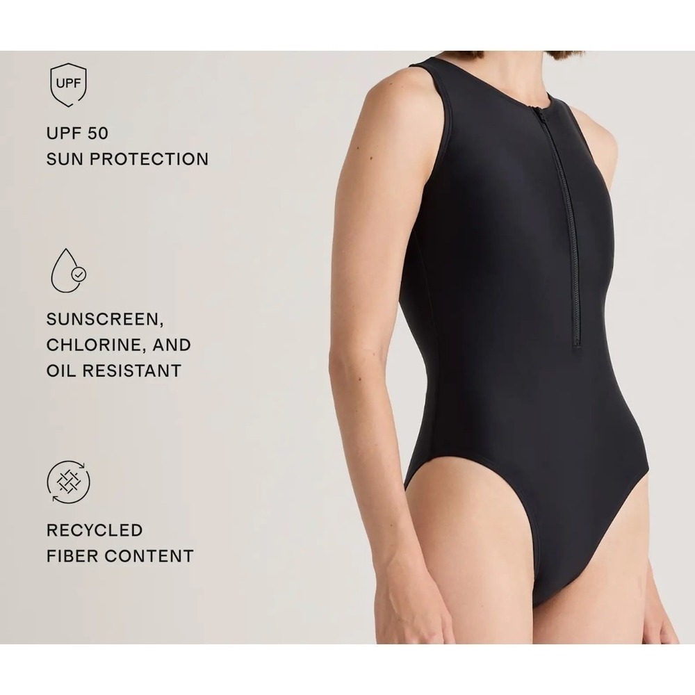 quince italian zip front one-piece swimsuit in black, women size large